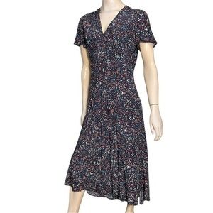 Pablo Paris Women’s Size 38 6 Navy Blue Floral Short Sleeve V-Neck Maxi Dress